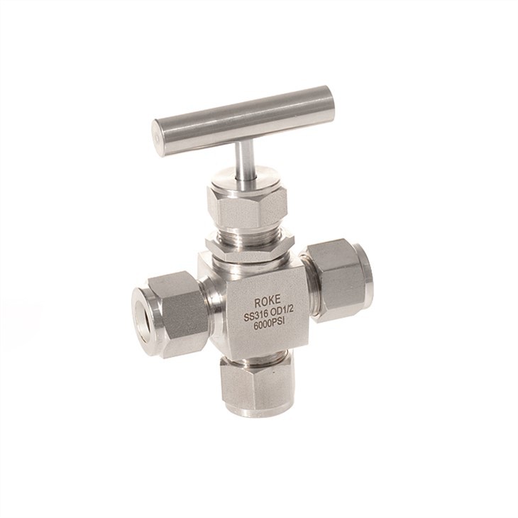 Hamlet Style SS316 Двойной патрубок OD6 3-ходовой игольчатый клапан 6000PSI